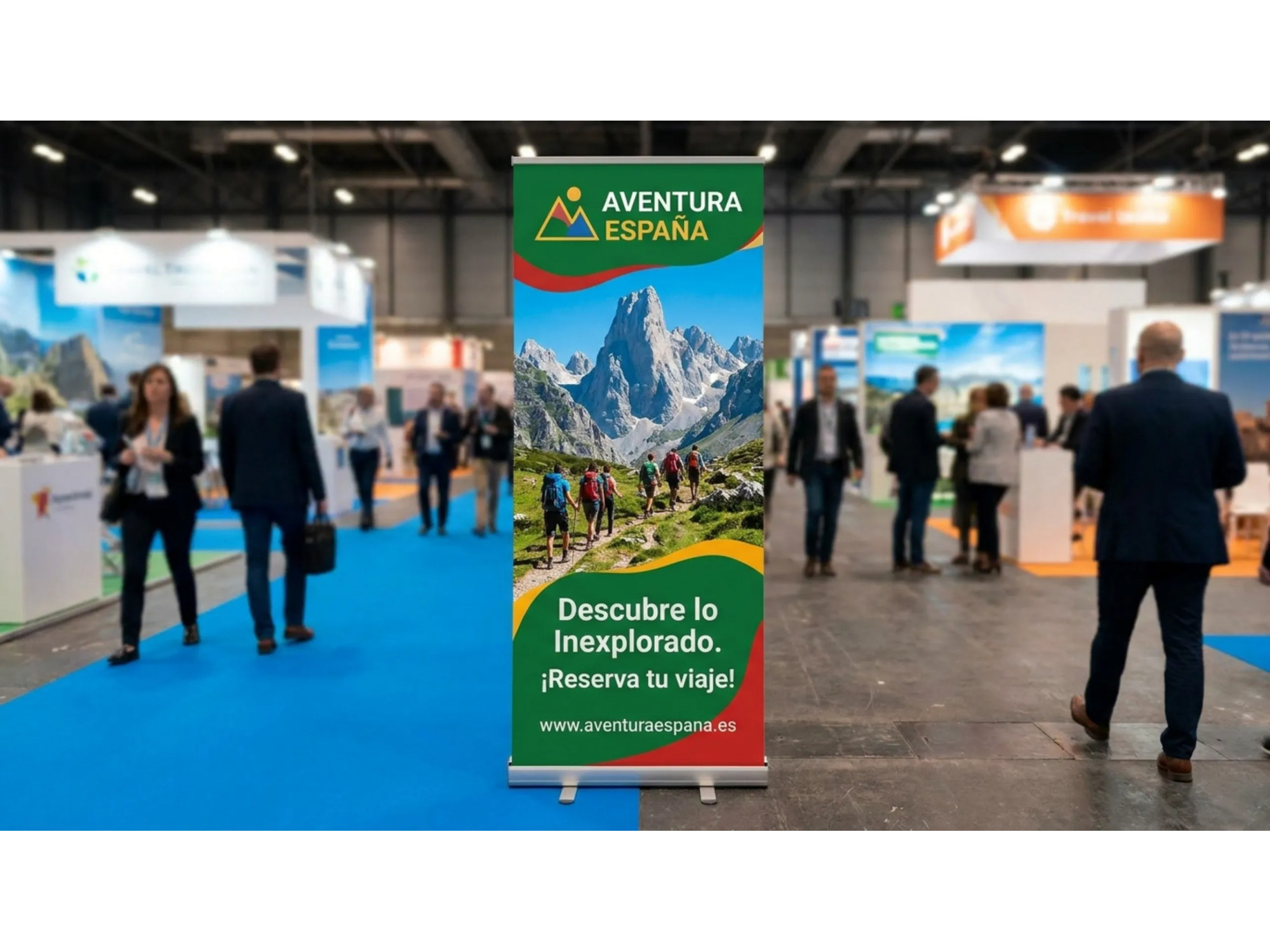 Soporte publicitario portátil para ferias, congresos y presentaciones comerciales.