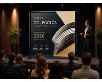 Gráfica textil instalada en photocall extensible