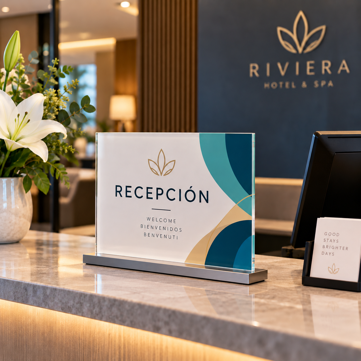 Cartelería rígida personalizada para hoteles, restaurantes y recepción